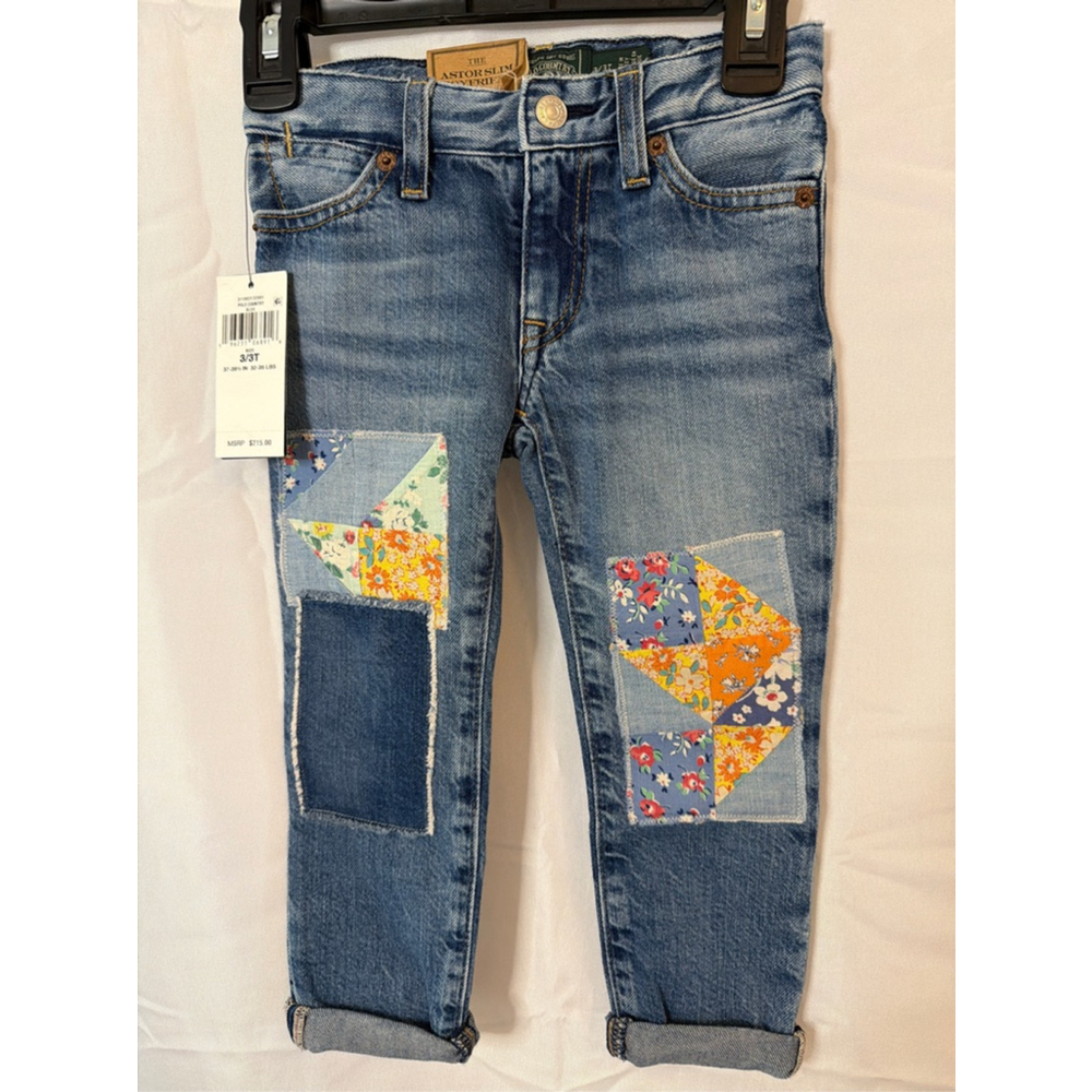 Girls Polo Country Ralph Lauren Astor Slim Boyfriend Patchwork Jeans 3T NWT